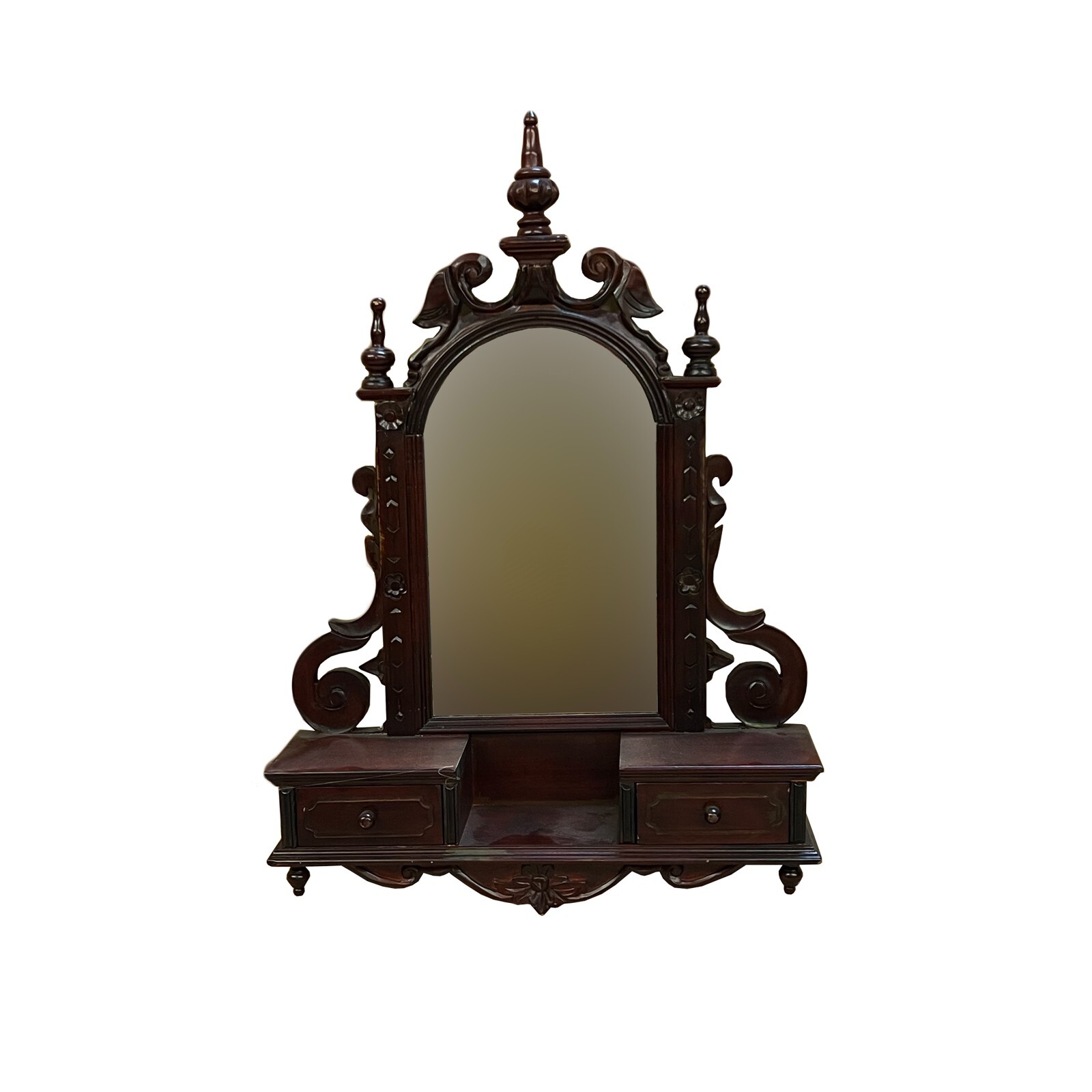Oriental Asian Vintage Brown Wood Wall Mount Mirror Chest ws2321S Oriental Asian Vintage Brown Wood Wall Mount Mirror Chest ws2321S