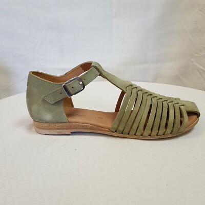 Eric Michael Maggie Green Suede T-Strap Flat made in Portugal EUR 38 US 8