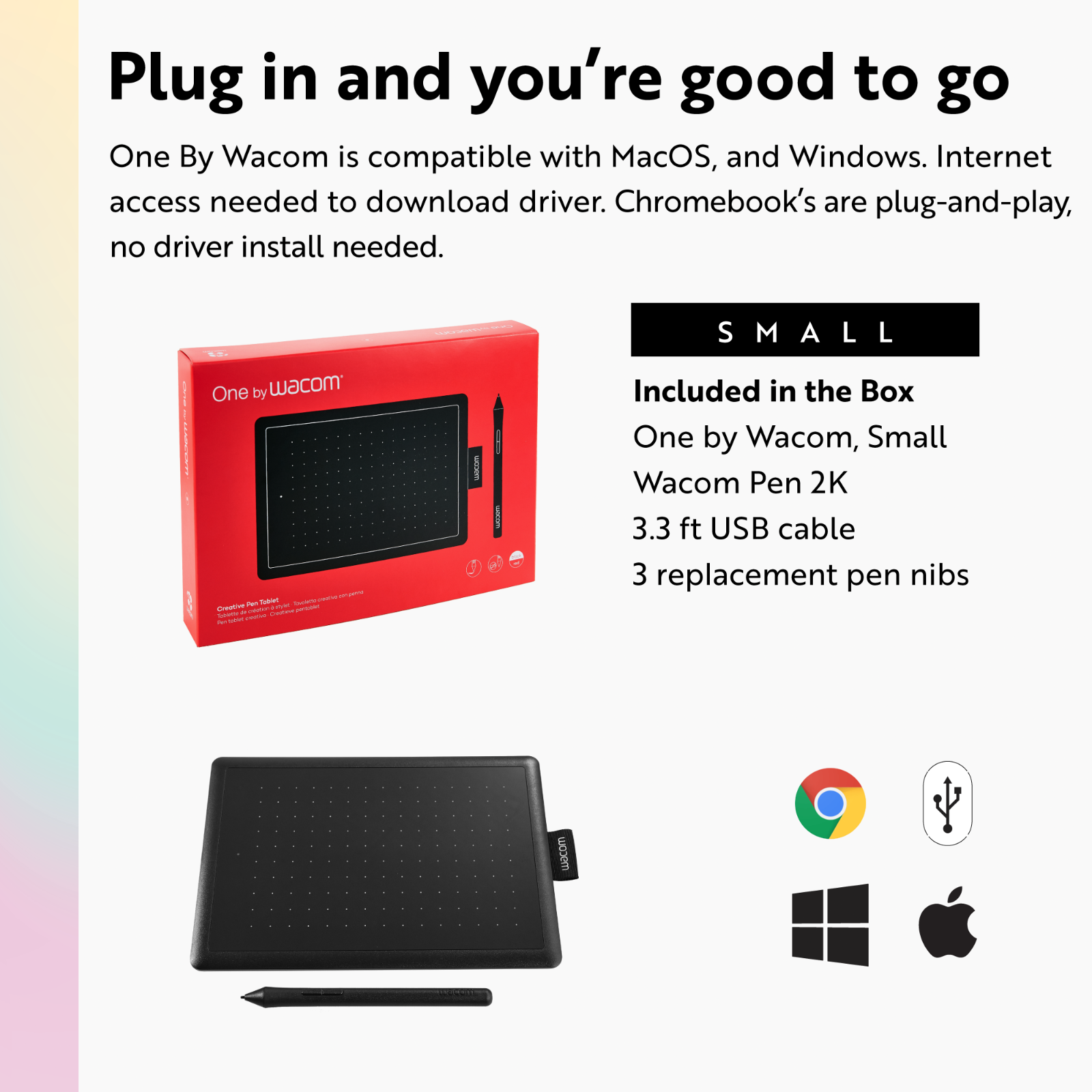 One by Wacom Graphic Drawing Art Tablet for Beginners, Small, New