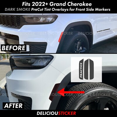 For 22-24 Jeep Grand Cherokee SMOKE Front Side Marker PreCut Tint Overlays Vinyl