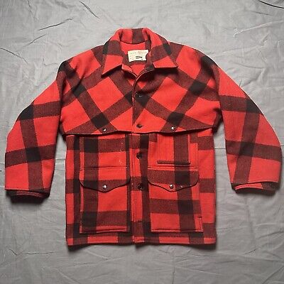 VTG CC FILSON USA Size 40 Mens 100% Wool Double Mackinaw Jacket Cruiser Red