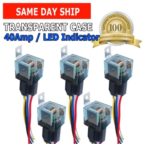 5PCS 12V Car Audio Relay Switch Harness 40 Amp Clear 14AWG Wire 5PIN SPST Relays
