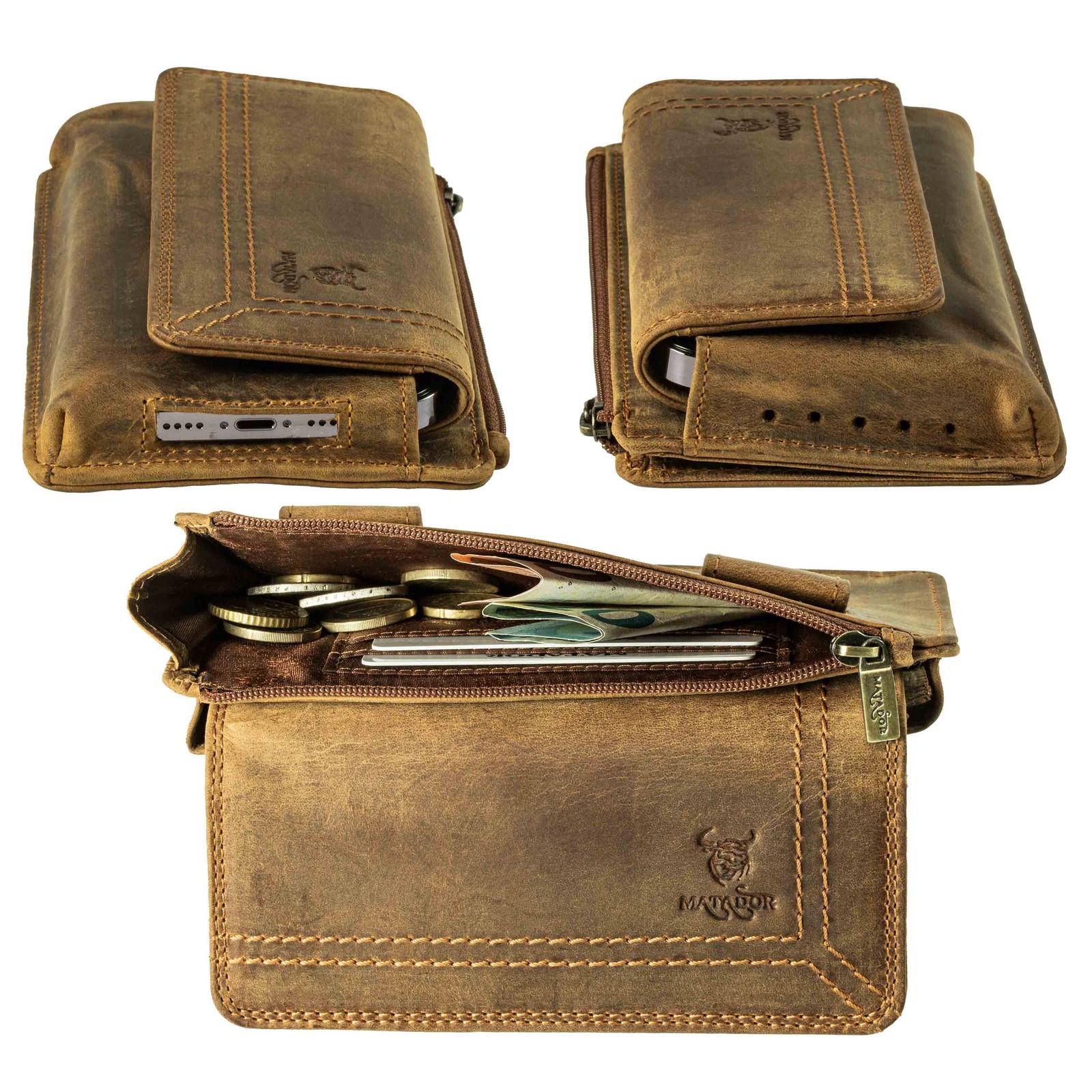MATADOR BRISBANE Universal Handy Leder Gürteltasche Handytasche 6.1 Zoll Braun