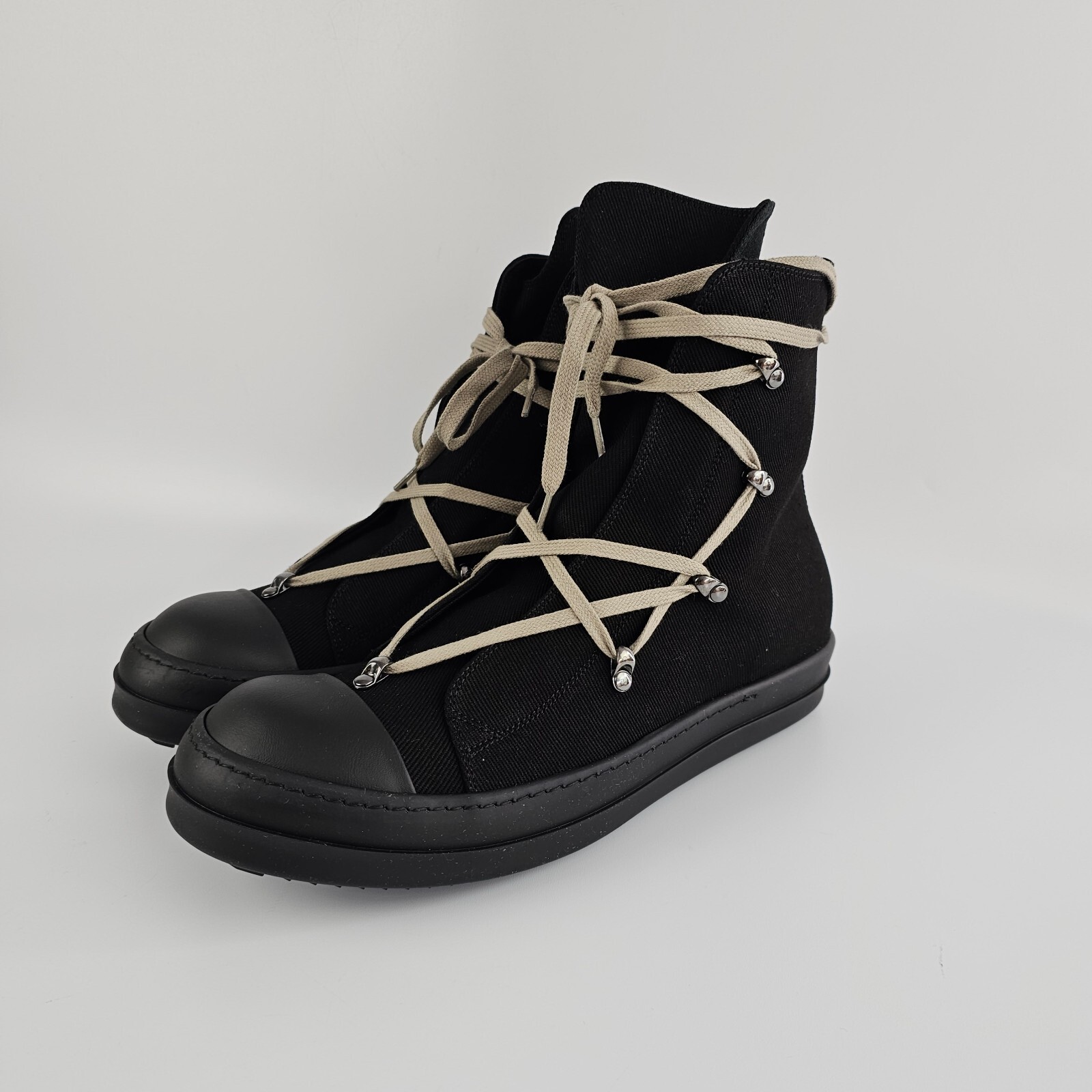 【RICK OWENS】ベージュ Hollywood Overdyed Denim スニーカー Rick Owens Beige Hollywood Overdyed Denim Sneakers IT-36