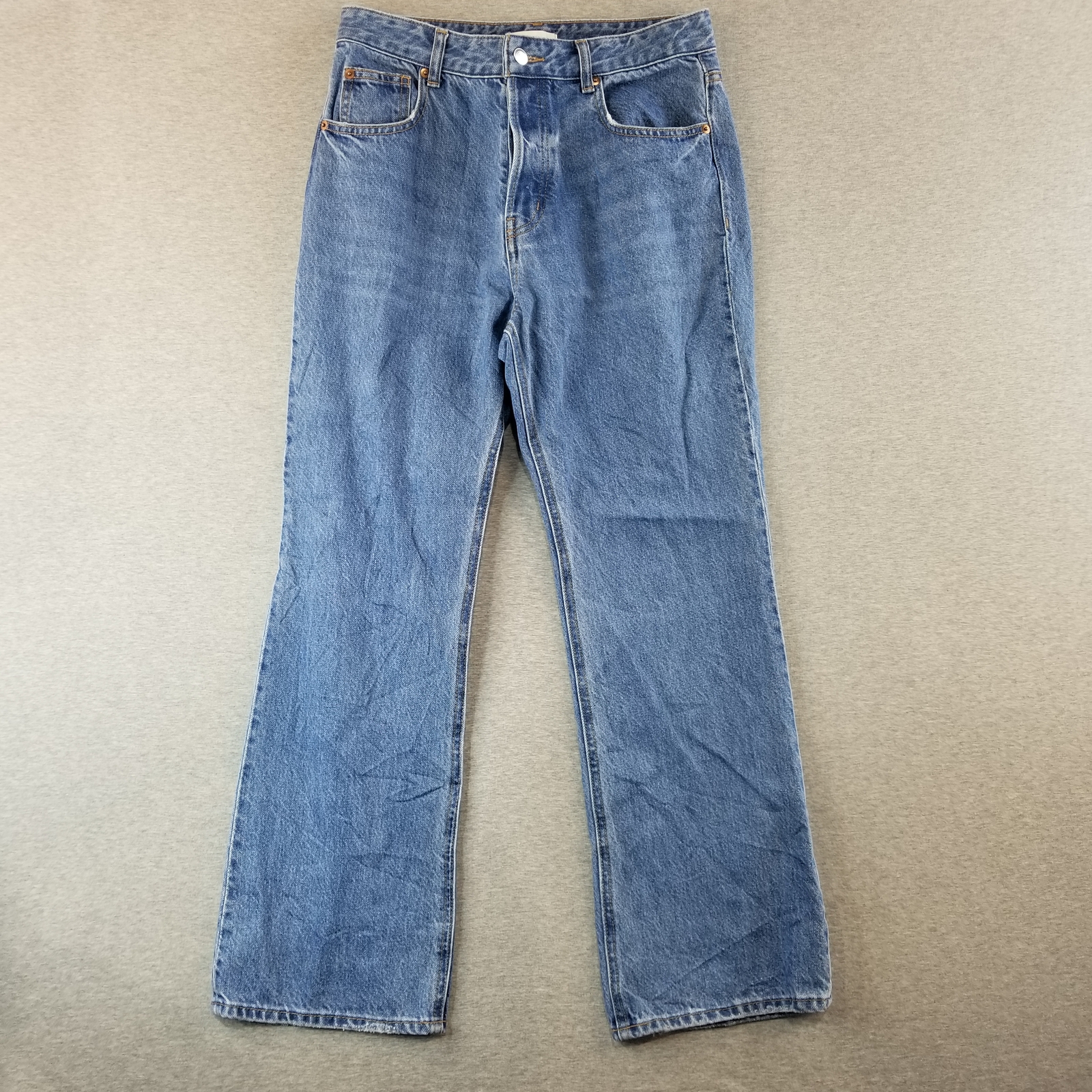 H&M Jeans Women's Sz 8 Blue Wash VTG 100% Cotton Wide Leg Mom Cut Normcore