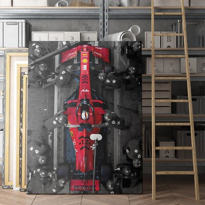 Formula 1 Car Pitting Ferrari F1 Team Red Cars Race Track Canvas Print Wall Art