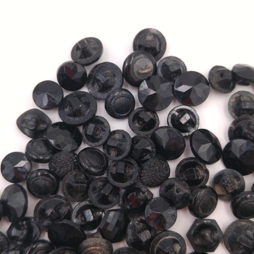 Lot of 90+ Vintage Glass Buttons - Black Round