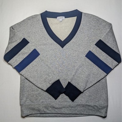 Evereve Elana Varsity V-Neck Sweatshirt Gray Striped Sleeve Cotton Blend Small S