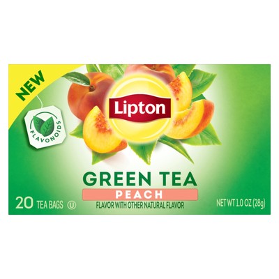 Lipton Peach Green Tea Bags Flavored Unsweetened Teabags for Hot Tea or Peach...