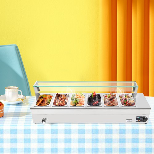 6-Pan Electric Food Warmer Steam Table Buffet Bain Marie Countertop Commercial