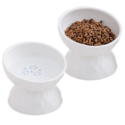 Ceramic Raised Tilted Cat Bowls,5 Inch Wide Elevated Pet Feeder Dishes,2 Pack