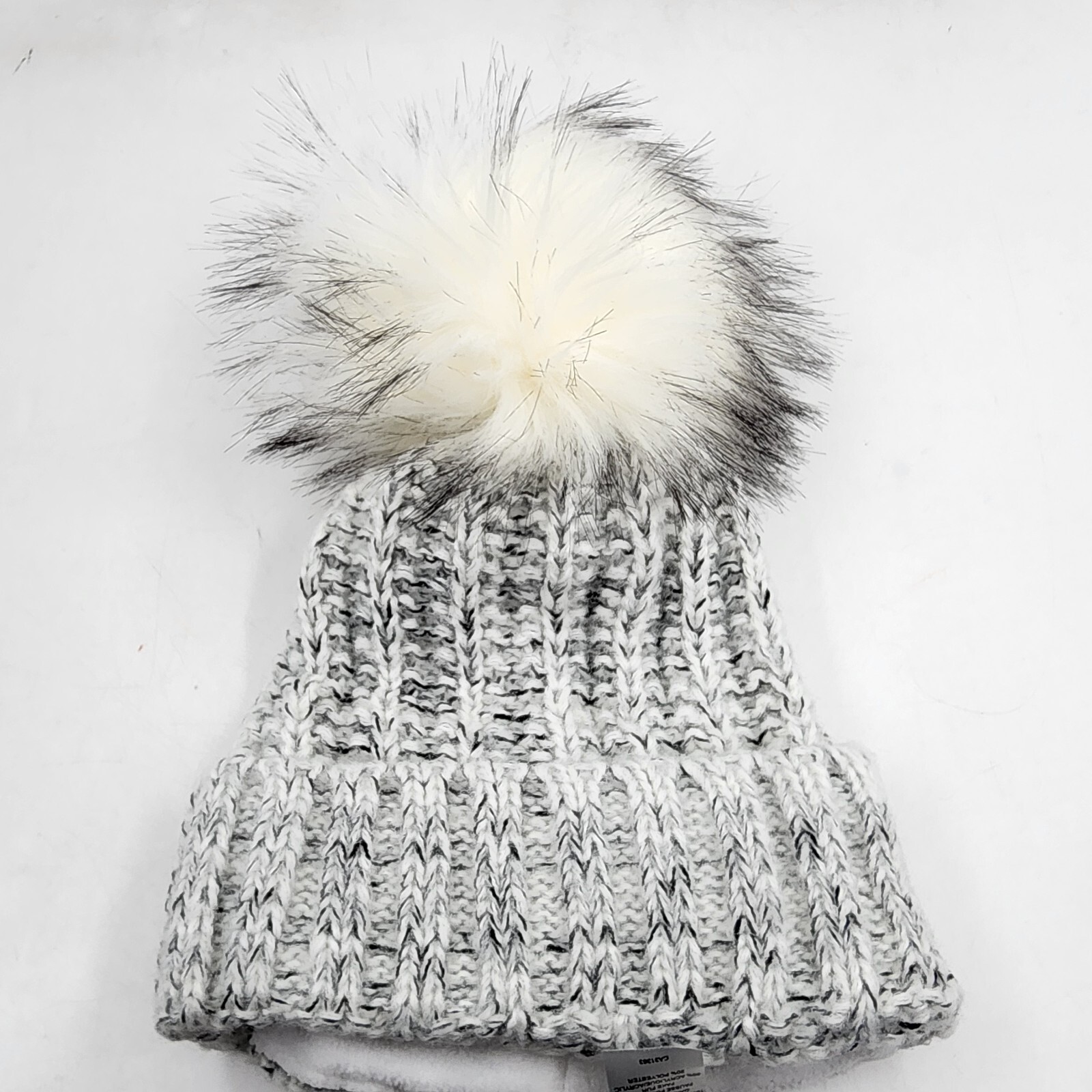 Kyi Kyi Fold-Up Fox Fur Pom Beanie Women's One Size Silver Tight-Knit - Picture 12 of 13