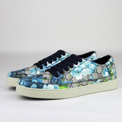 Pre-owned Gucci Supreme Gg Canvas Bloom Print Blue Flower Sneaker Shoes 407343 8470