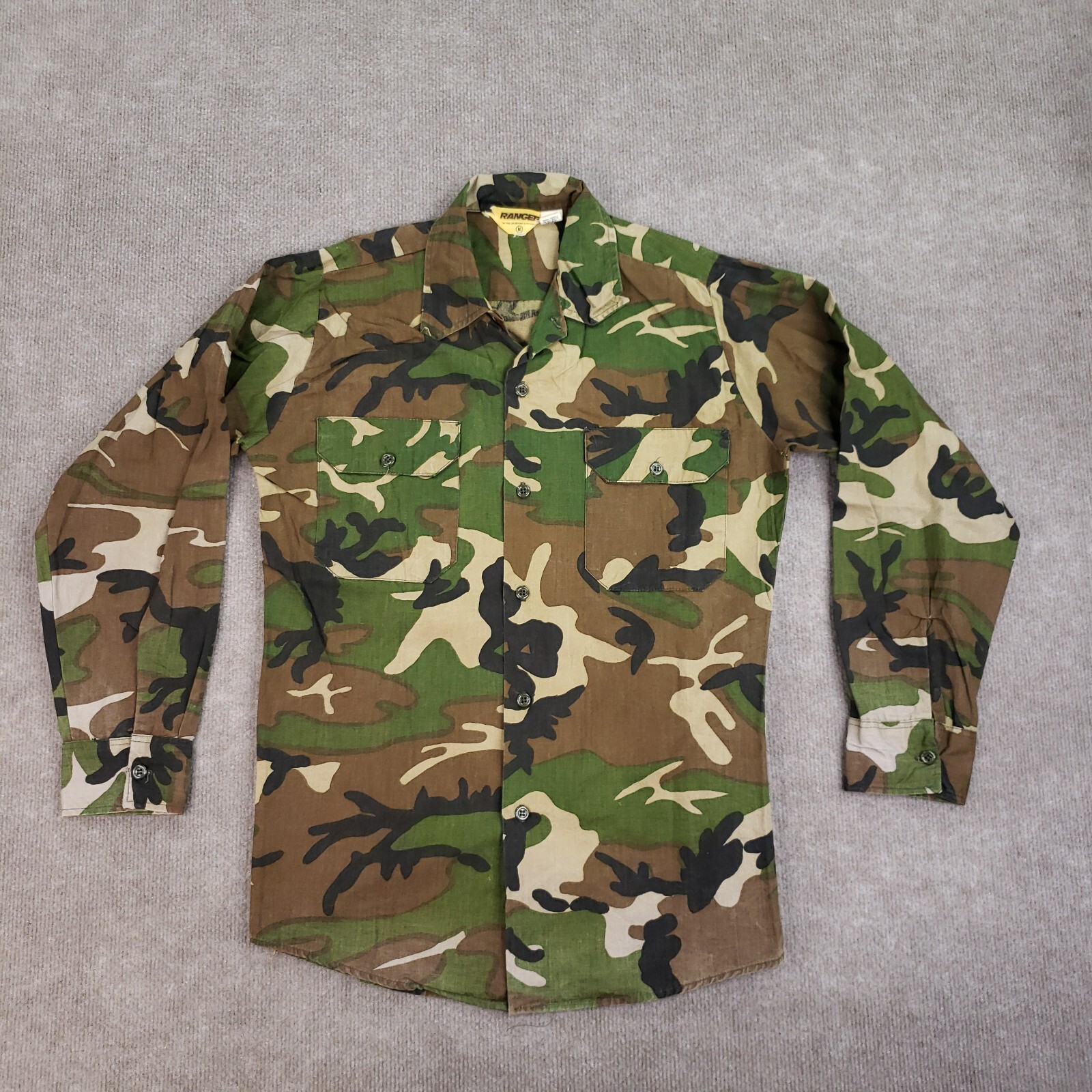 Vintage Ranger Woodland Camo Shirt Mens Medium Green Brown