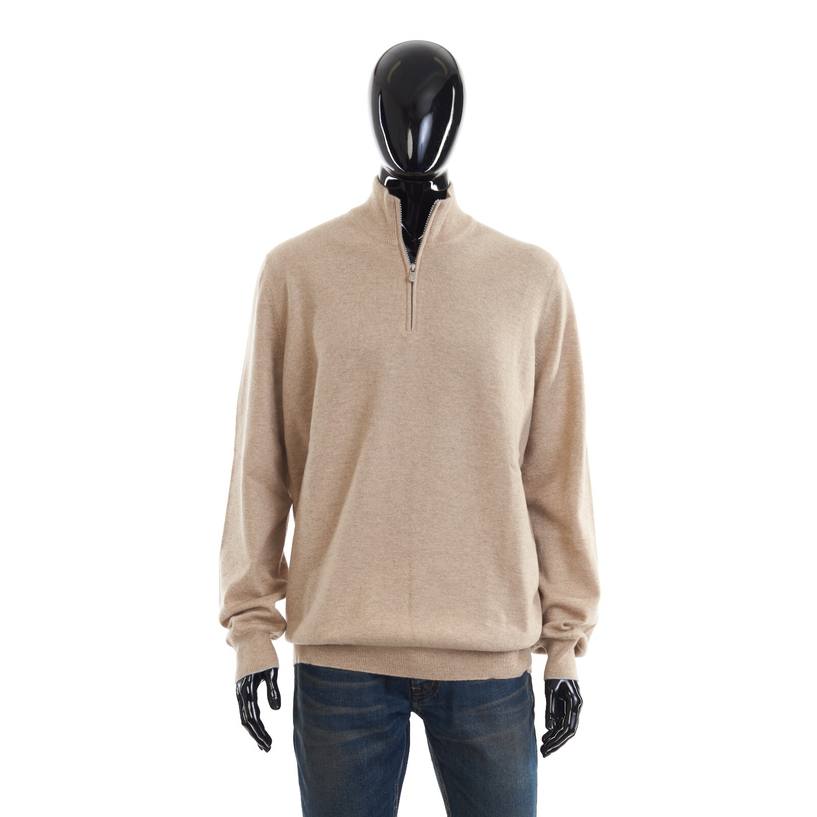 Pre-owned Brunello Cucinelli 1350$ Camel Cashmere Turtleneck Sweater With Zipper In Beige