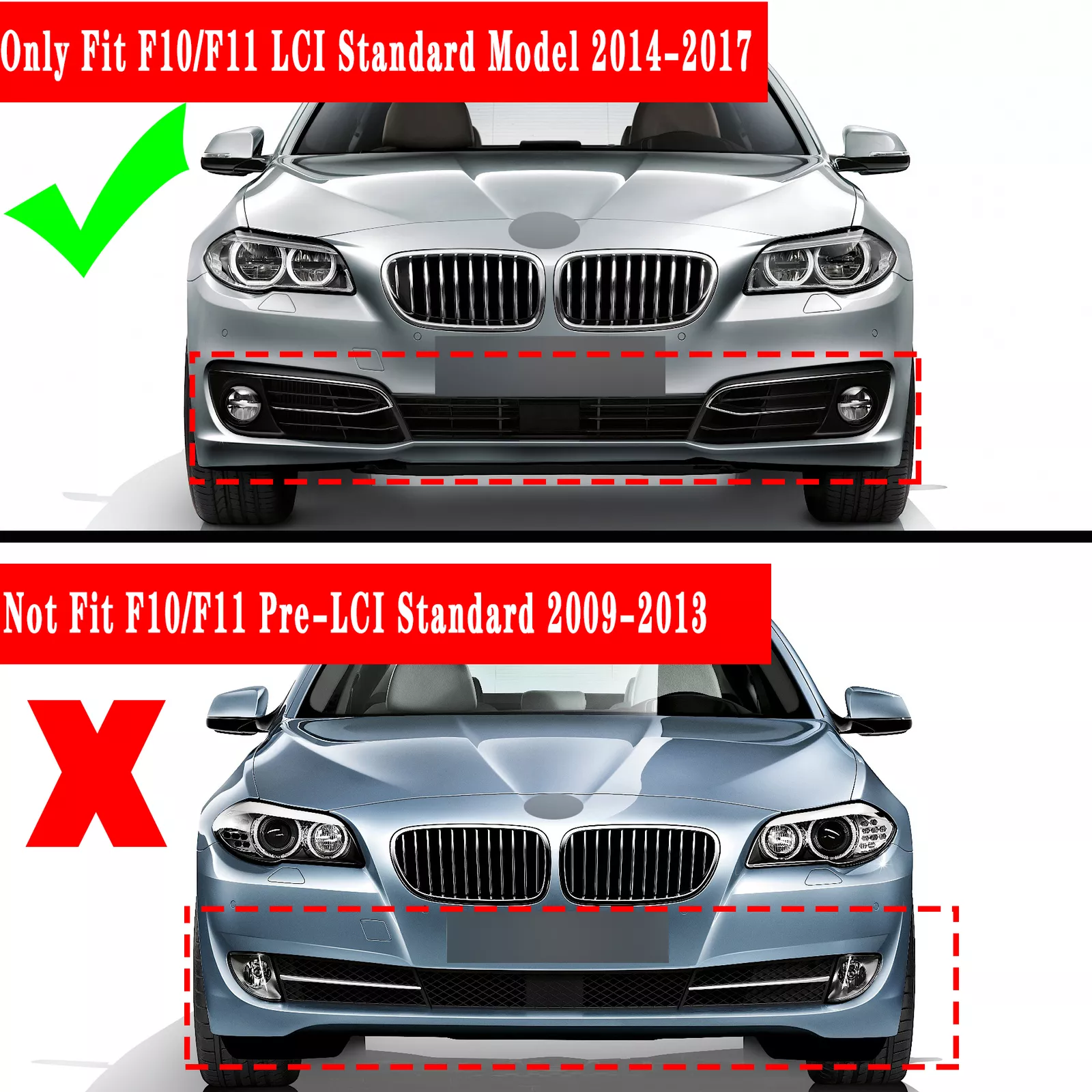 MP Style Front Bumper Spoiler Lip For BMW 5 Series F10 F11 LCI 14-17 Glossy Blk