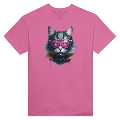 Cyberpunk Cat T-Shirt - Heavyweight Cotton, Double-Needle Collar, 100% Cotton