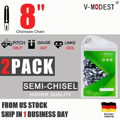 2Pack 8'' Chainsaw Chain Blade For Milwaukee 3004-20 M18 HATCHET 3/8''LP .043 33DL