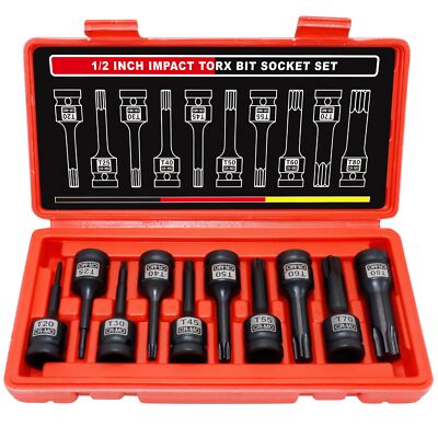 10-Pieces 1/2'' Drive Impact Torx Bit Socket Set,T20-T80, Cr-Mo Steel