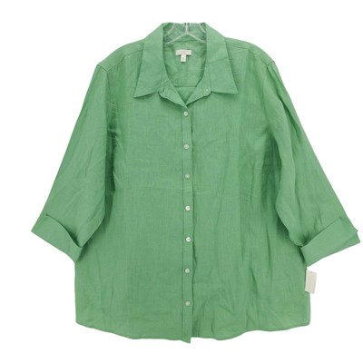 NWT TALBOTS Outlet Green 100% Linen Shirt 3/4 Sleeve Button Up Size 18W