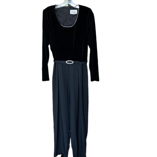 Vintage D J Summers Jumpsuit Black Velvet Top Pleated Bottom Belted Rhinestones Vintage D J Summers Jumpsuit Black Velvet Top Pleated Bottom Belted Rhinestones