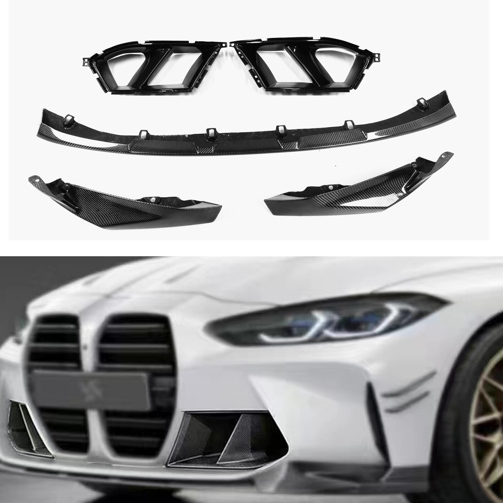 For BMW G80 M3 G82 G83 M4 2021-25 Carbon Fiber Front Lip + For