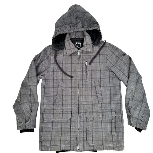 Vintage Stussy Jacket Plaid Parka Removable Hood Quilted Vintage Stussy Jacket Plaid Parka Removable Hood Quilted