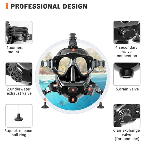 180° View Panoramic Full Face Scuba Diving Mask Support Scuba Tank for GoPro DJI