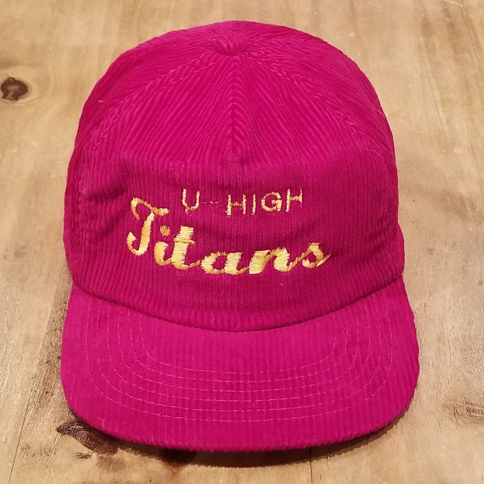 Vintage Corduroy Hat Cap Zip Back Youngan Red Script U Vintage Corduroy Hat Cap Zip Back Youngan Red Script U