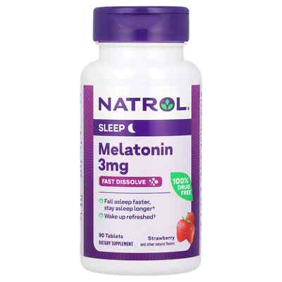 Melatonin, Fast Dissolve, Strawberry, 3 mg, 90 Tablets exp 08/25