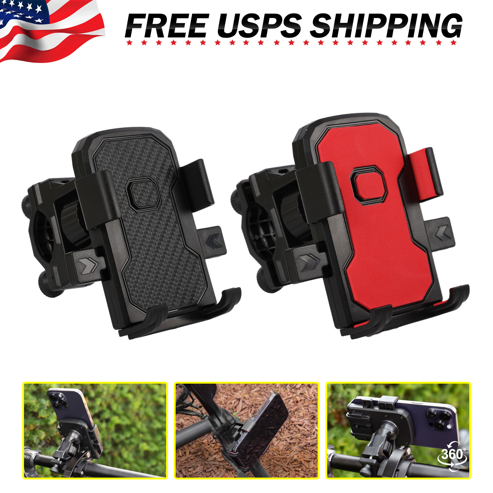 Bike Phone Mount 360° Rotation with Universal Handlebar Fit for Bikes, Scooters