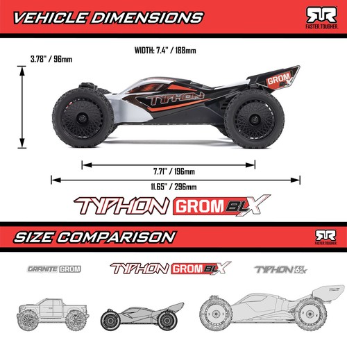 ARRMA ARA2306T1 Typhon Grom 223S BLX Brushless 4X4 Small Buggy RTR Silver