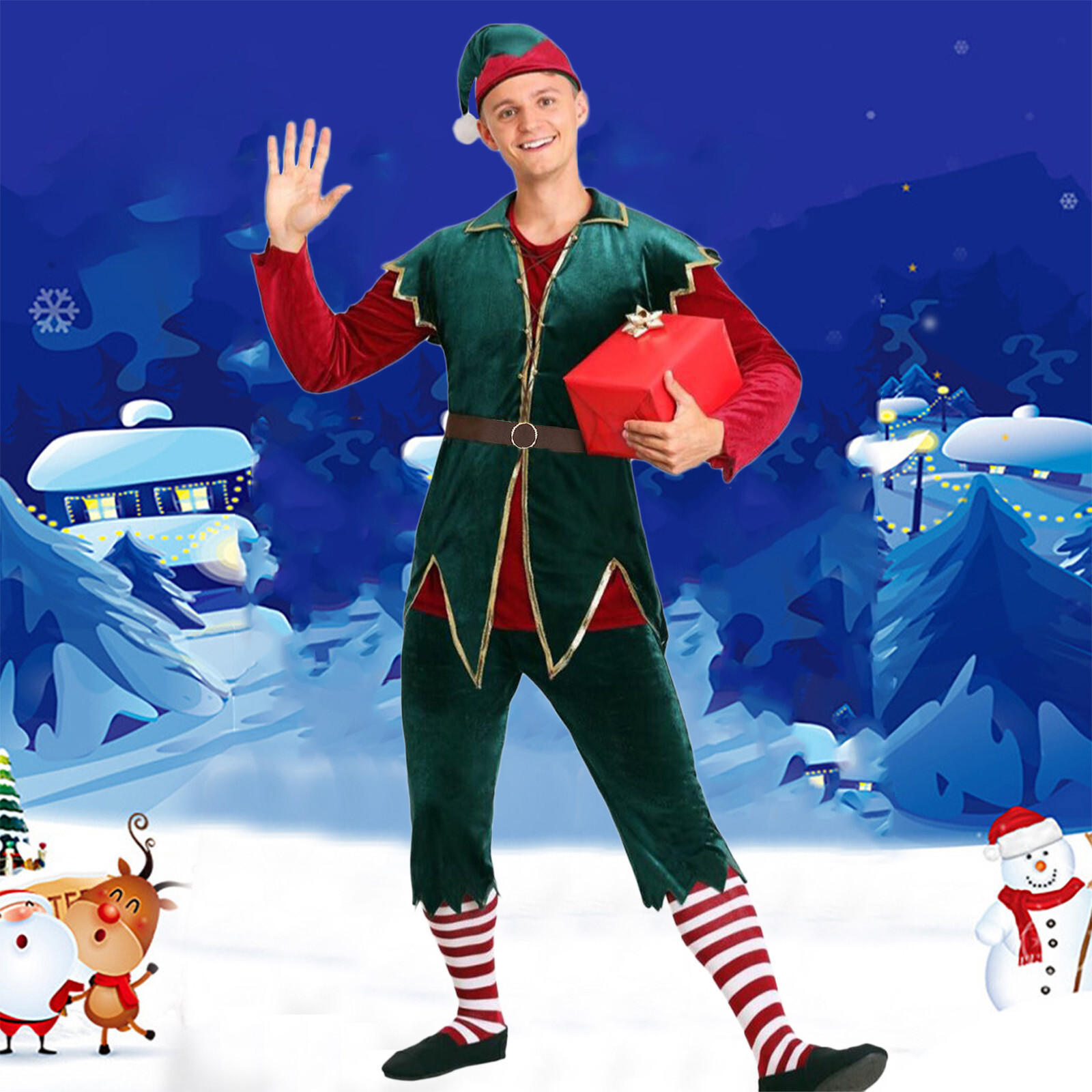Man/Women Santa Claus Christmas Cosplay Long Sleeve Costume Play Elves Suit