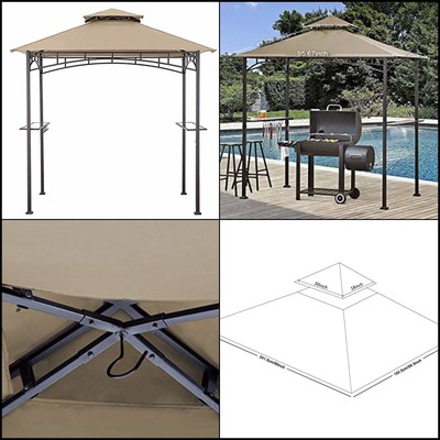 Grill Gazebo Replacement Canopy For Model L-GG001PST-F Beige Polyester Double
