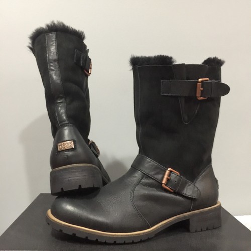 AUSTRALIA LUXE Mens Easy Rider Leather Doubleface Sheepskin Fur Boot US 12 EU 45