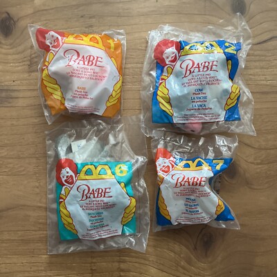 BABE The Pig Movie McDonalds Plush Toys NEW Never Opened Babe Dutchess Cow Mouse