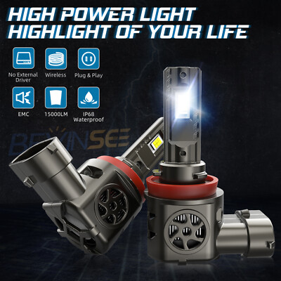 BEVINSEE H11B H11 LED Headlight Bulbs Extension Cable Wiring Harness Bright Kit