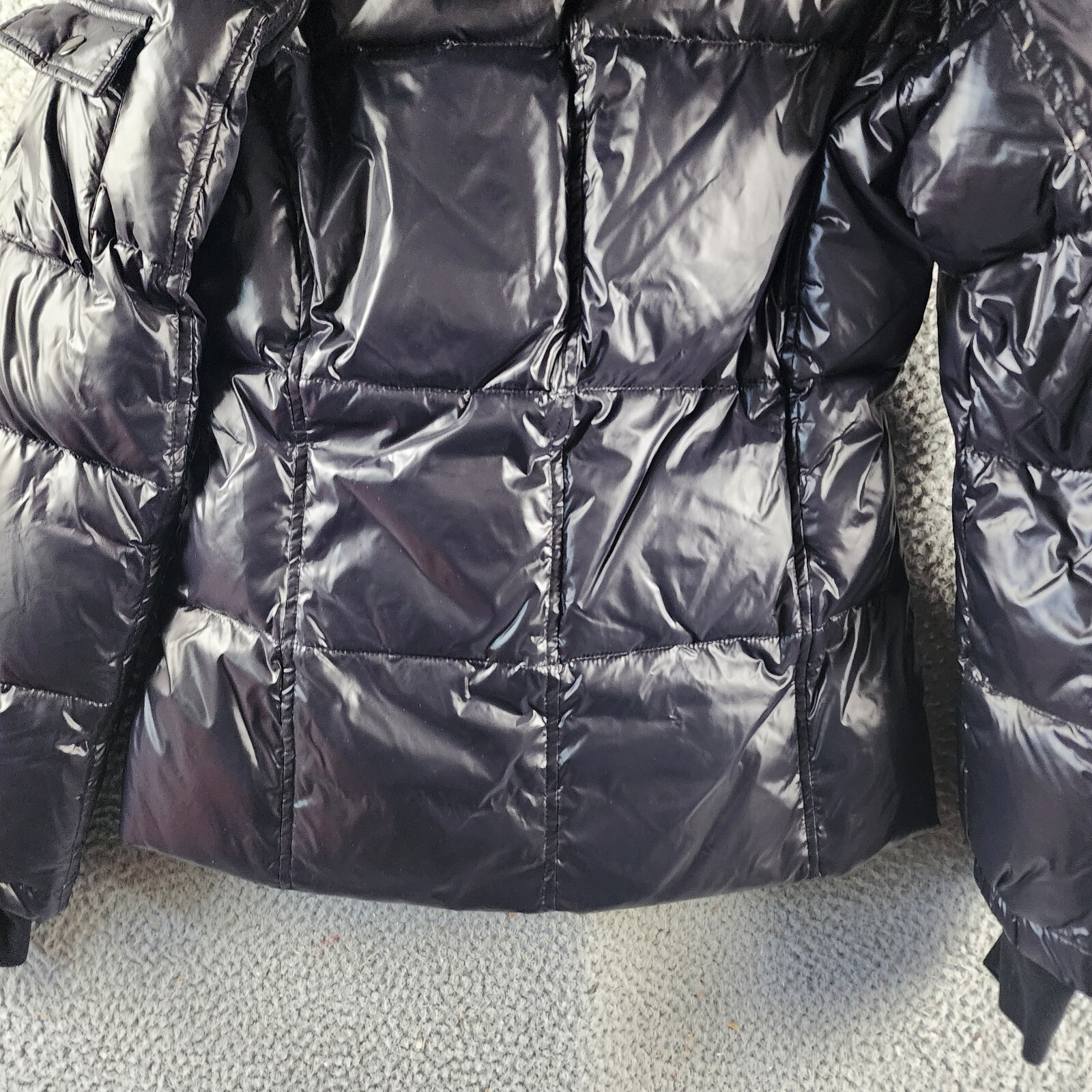 AQUA Gloss Allie Faux Fur Trim Down Puffer Jacket Women's S Jet/Natural L/S - Picture 15 of 16