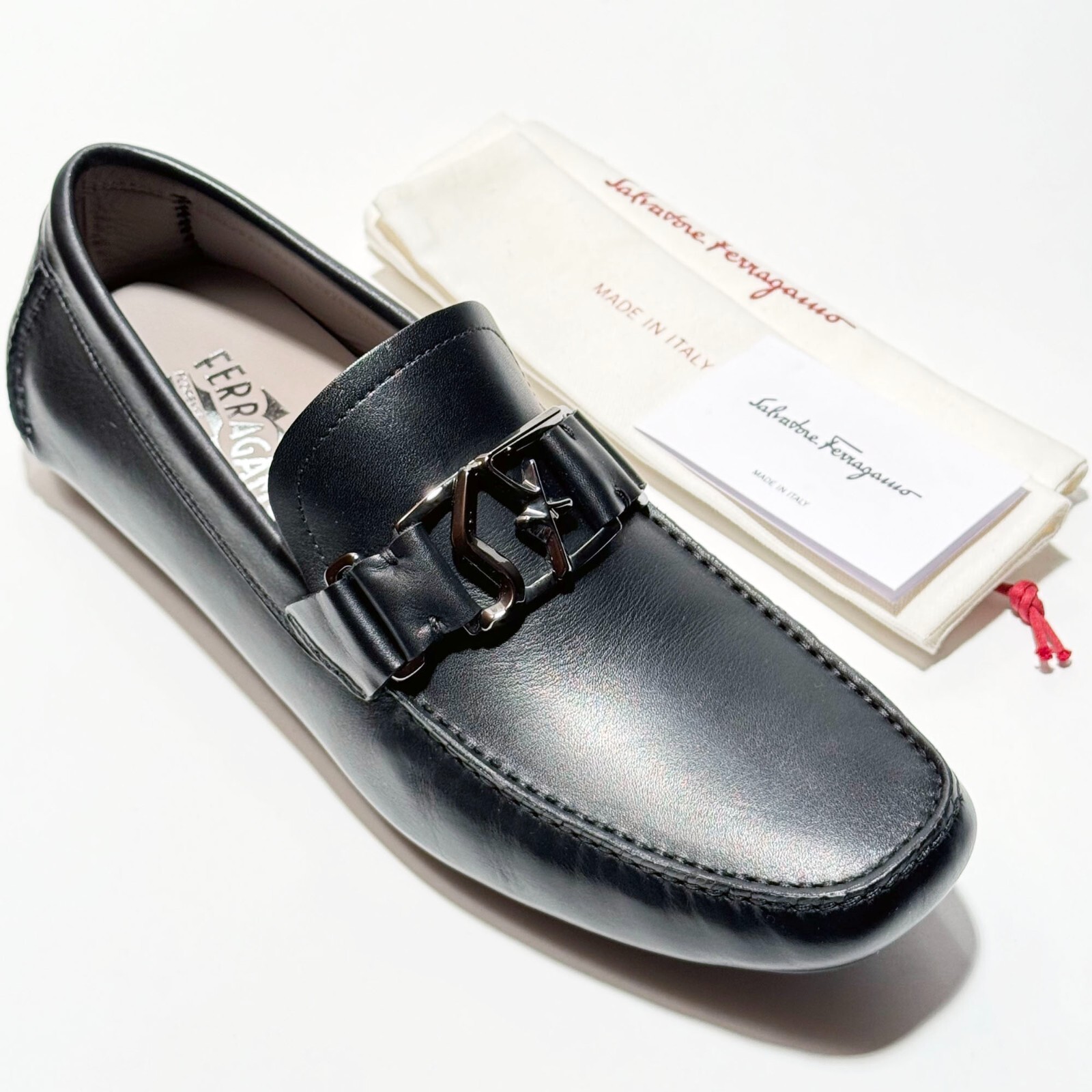 Ferragamo 11.5 EE PETER Black Calf Leather Men's Gancini