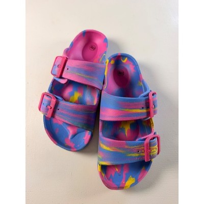Sandals Kids S 11/12 Pink Blue Tie Dye Y2K Double Buckle Slides