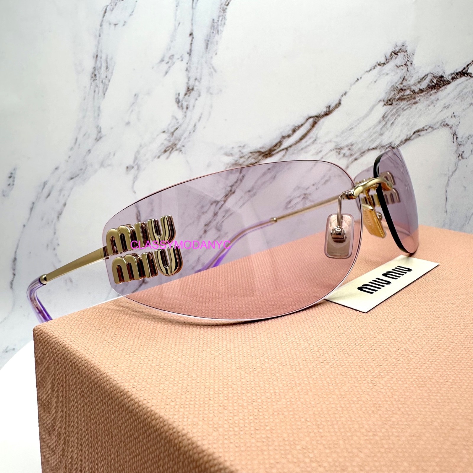 New MIU MIU Sunglasses MU A51S Gold Pink Lens ZVN90O Wrap