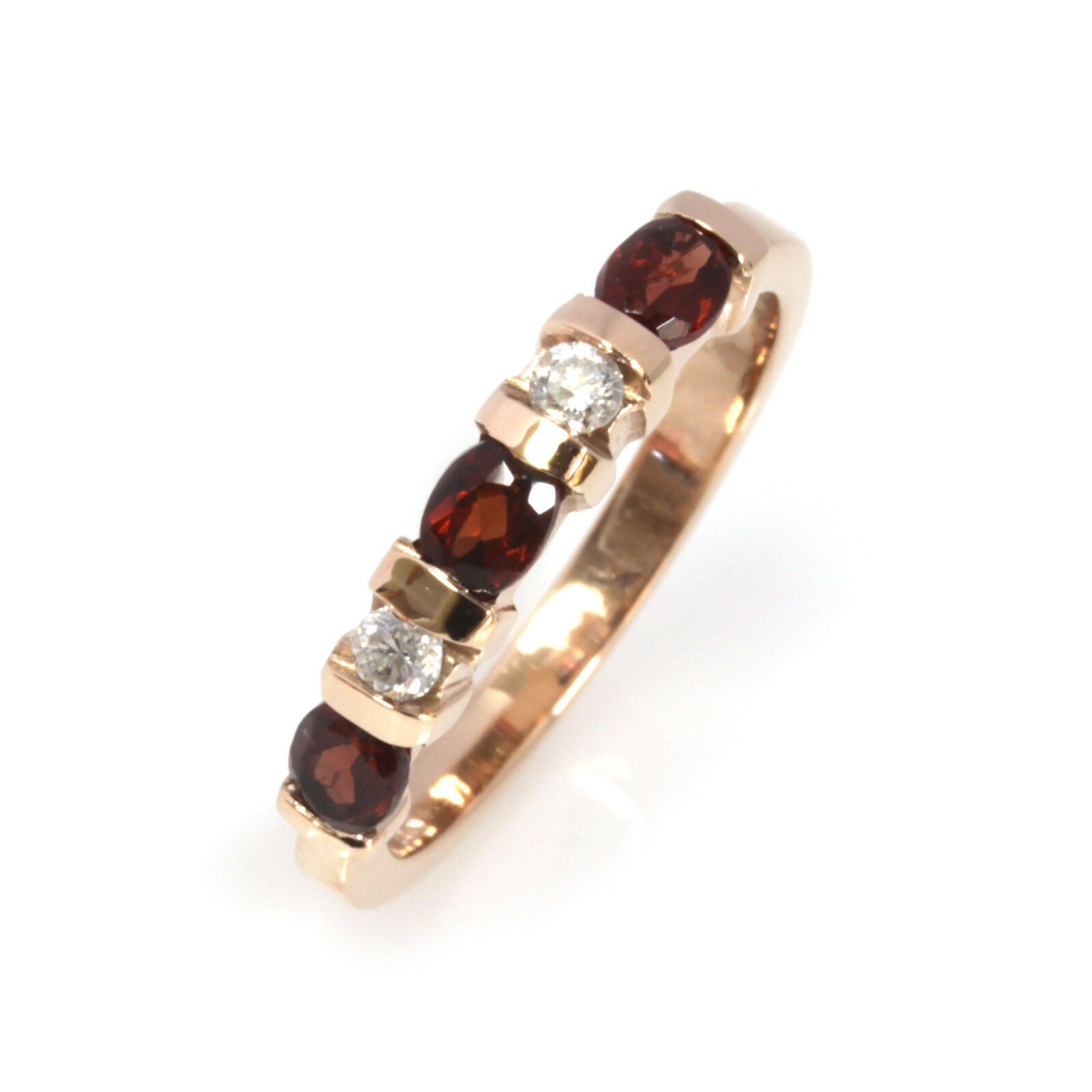 Pre-owned Jewelry By Arsa 0.8 Ctw Natural Red Garnet Diamond Solid 14k Yellow Gold 5 Stone Band Ring 3.5mm