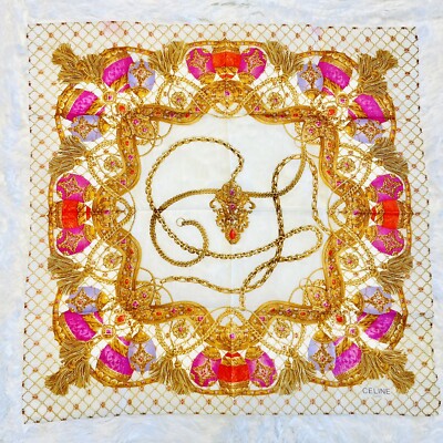 Celine Vintage Scarf handkerchief Cotton Hair Bag Purse Women Neck Head Neck