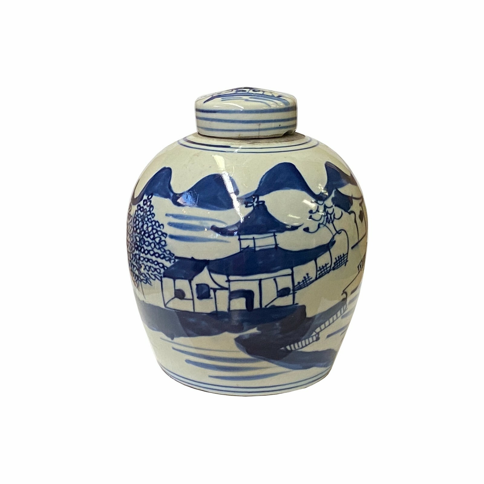 Chinese Oriental Small Blue White Scenery Porcelain Ginger Jar ws1859S Chinese Oriental Small Blue White Scenery Porcelain Ginger Jar ws1859S