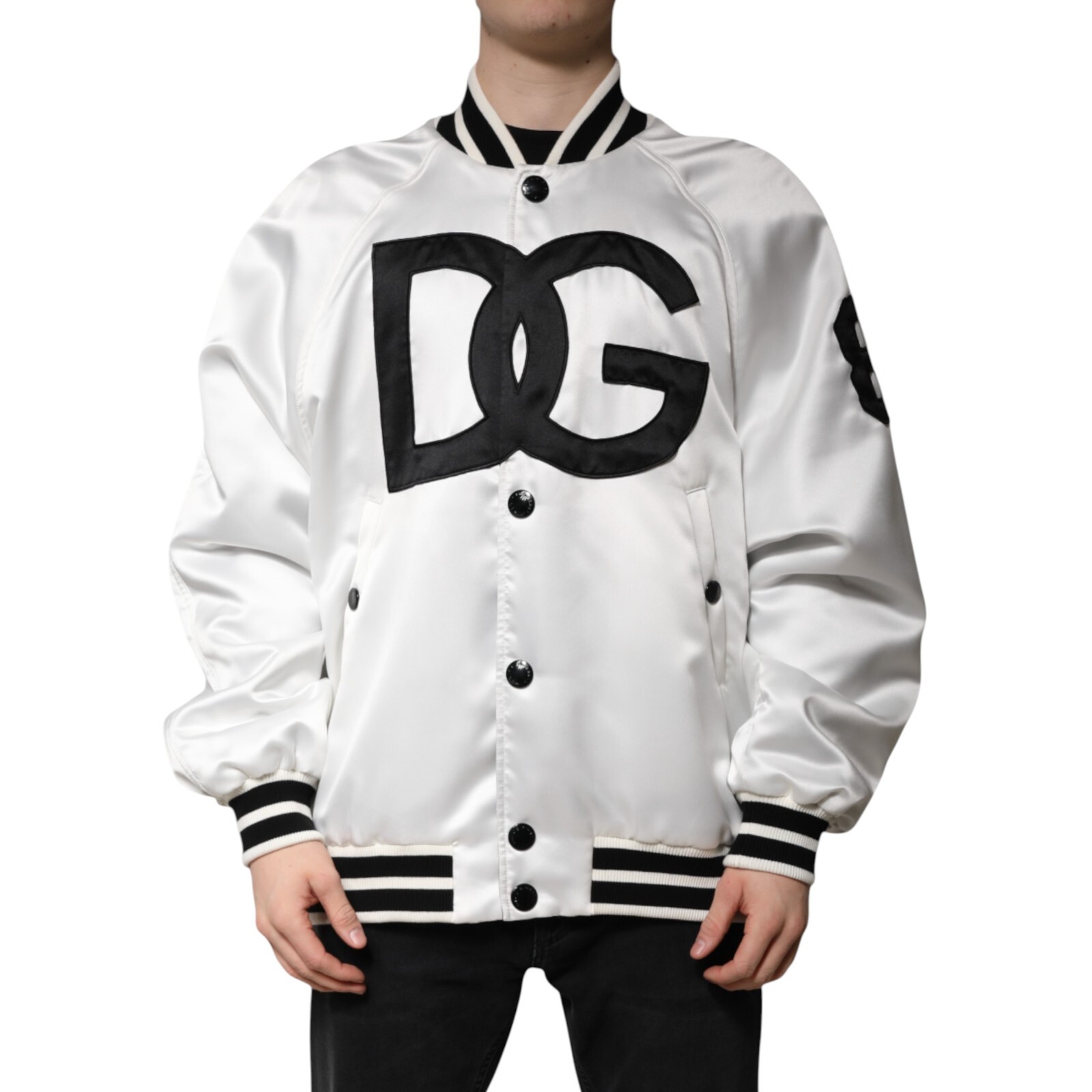 D&G ホワイト ジャケット　50 DOLCE & GABBANA Jacket White DG Logo Polyester Jersey Bomber