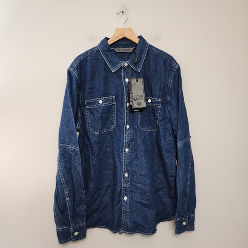 Harley Davidson Shirt Men's Large Denim Indigo Blue Jean Slim Fit Long Sleeve