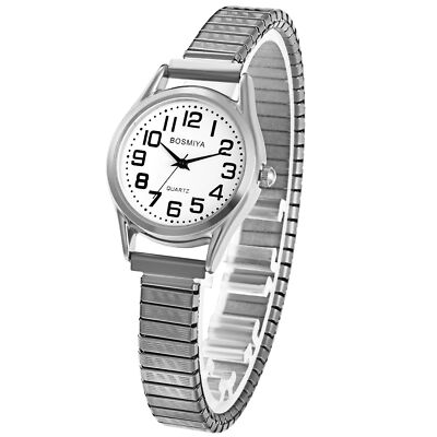 Womens Ultra Thin Easy Reader Stretch Band Watches with Elastic Strap Wristwatch