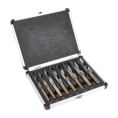 8-Piece 1/2  Shank Silver and Deming Drill Bit Set in Aluminum Carry 9/16'' - 1''