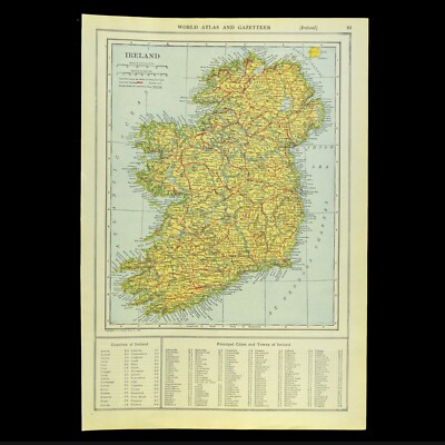 1921 Vintage IRELAND Map Wall Art Old Original United Kingdom Dublin Antique