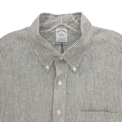 BROOKS BROTHERS 100% Irish Linen Long Sleeve Shirt Striped Slim Fit XL
